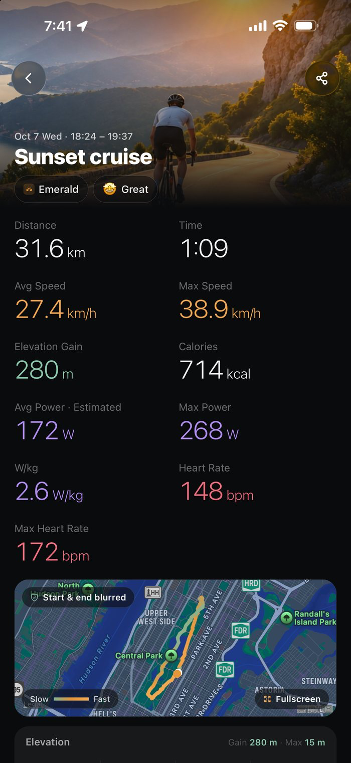 Contour ride insight — routes painted by speed